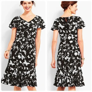 RSVP by TALBOTS |Black/White Floral Print Flowing Fit & Flare Midi Dress Size 10